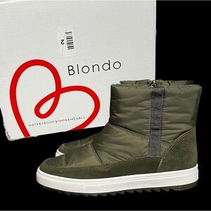🌻NEW (w/box) Blondo Olive "Saffron" Suede & Nylon Waterproof Booties Size 10